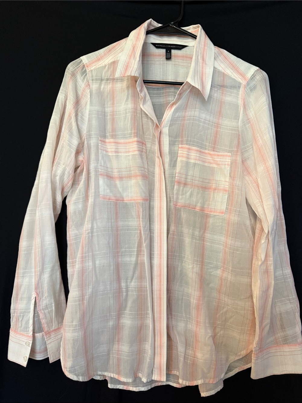 White & Light Pink Sheer Button-Up Shirt